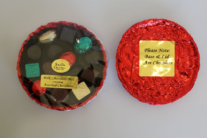 Solid Chocolate Gift Box and Lid filled with Chocolates