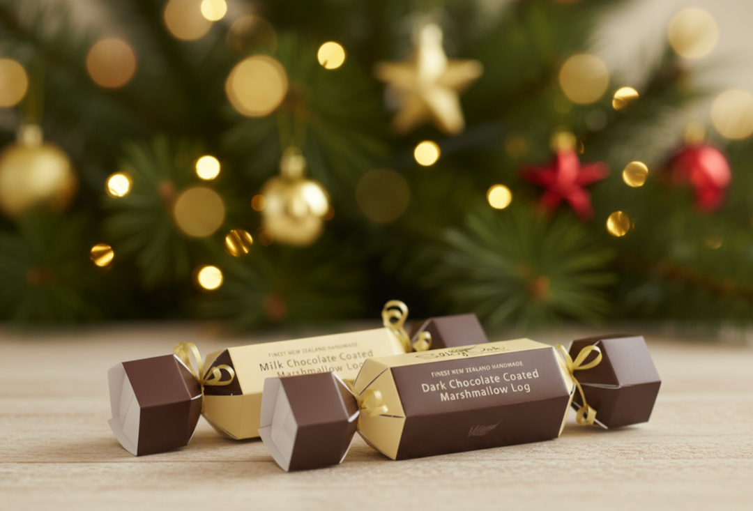 Milk or Dark Chocolate Coated Marshmallow Log (Christmas Cracker)